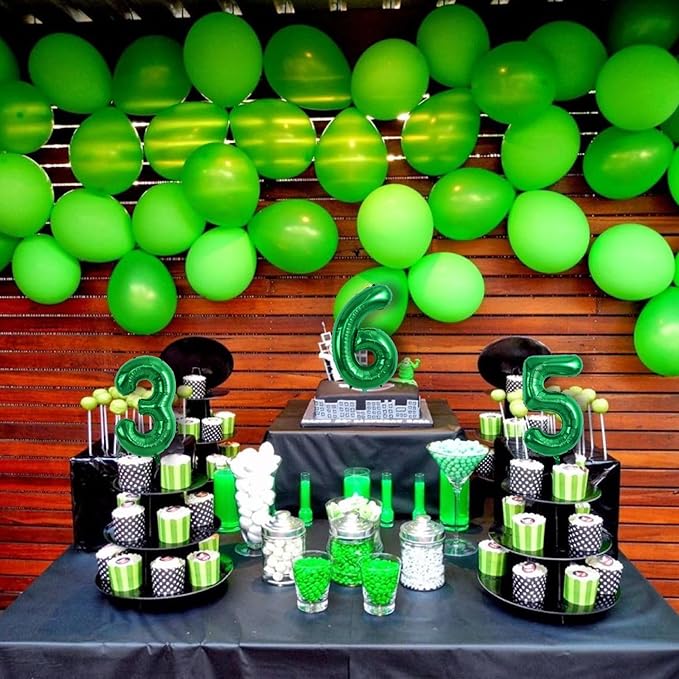 TONIFUL Balloons 16 Inch Green 0-9 Number Mylar Foil Balloons 10 Pcs Green Custom Digital Balloons for 2026 New Year Eve Birthday Party Engagement Graduations Anniversary Baby Shower