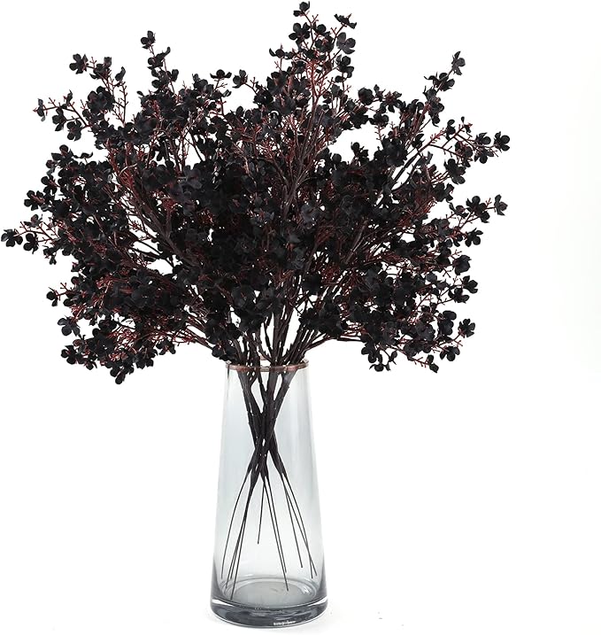 Hananona 10 Pcs Babys Breath Artificial Flowers Black Fake Silk Flowers for Halloween Home Decor Floral Arrangement Table Centerpieces (10, Black)
