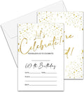 60th Birthday Invitations Cards, 4"x 6" White and Gold Confetti Birthday Party Invites with Envelopes for Party Decorations Supplies(20 Pieces) -D15