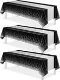 3Pcs Black and Silver Tablecloth Party Decorations,Plastic Black Table Cloth Printed Silver Table Runner Disposable Rectangle Table Cover for Birthday Anniversary Wedding Graduation Party,54 x108 Inch