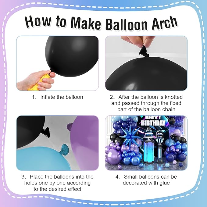 Black Purple Blue Balloon Arch Garland Kit, Metallic Blue Purple Balloons Kit with Stars Foil Balloon for Video Game Theme Party Birthday Baby Shower Engagement Decor Supplies