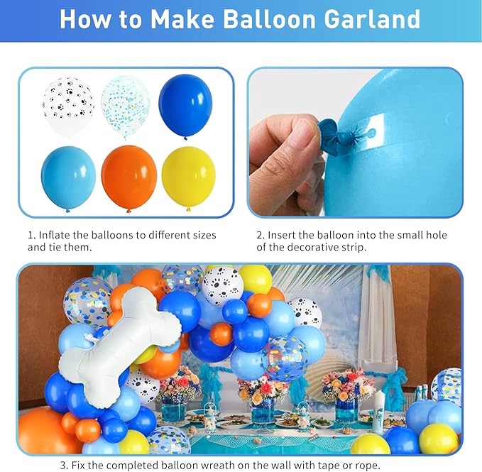 Dog Paw Balloon Arch, 105 Pcs Blue and Orange Paw Print Balloons Garland Kit, Big Bone Foil Balloon Orange Blue Confetti Balloons for Kids Children Dog Theme Birthday Party Decorations Supplies
