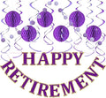 Retirement Party Decorations Kit for Women - 16-Piece Elegant Purple Set with Pre-Strung Banner, Honeycomb Balls, Swirls & Garland | Instant Setup Party Decor | Retirement Gifts & Supplies