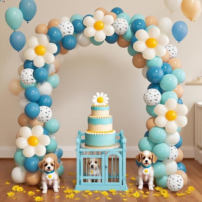 Daisy Balloon Garland Arch Kit,Latex Flower Theme Balloon Combination for Home Party Birthday Engagement Baby Shower Wedding Celebration (Blue)