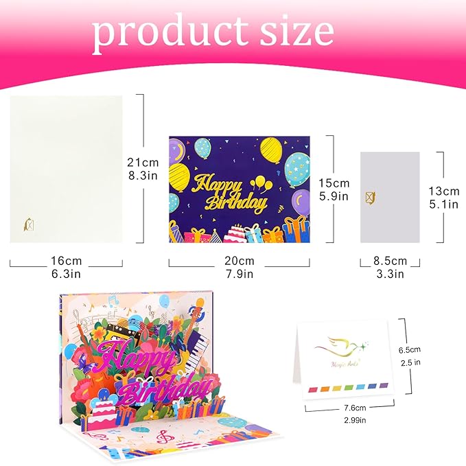 Musical Birthday Pop Up Card with Lights Sound, 3D Guitars Violins Happy Birthday Greeting Card - Plays 'Happy Birthday' Song, Auto LED Light Up, Includes Envelope Blank Note - Gift for Musicians and Music Lover