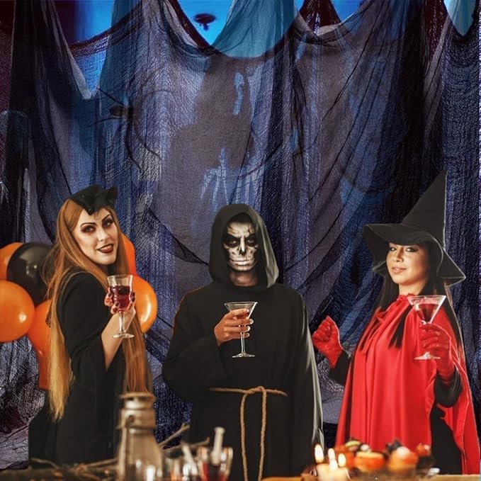 Halloween Creepy Cloth -1 Pack Black- 315x85 Inch Cotton Gauze Fabric - DIY Spooky Decor for Haunted House,Spider Web,Ghost - Indoor Outdoor Halloween Party Decorations