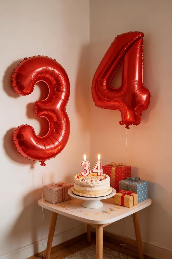 Laser Red Number Balloon 40 Inch, 0 Number Balloons, 10 20 30 40 50 Numbers Balloon Birthday Decorations, Party Supplies for Women
