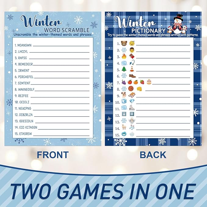 COCHIE 30 Players Winter Holiday Christmas Party Games for Adults Family Office Large Groups, Words Pictionary Game, Guesstures Game, Word Scramble Games with Answer Key (Winter Pattern)
