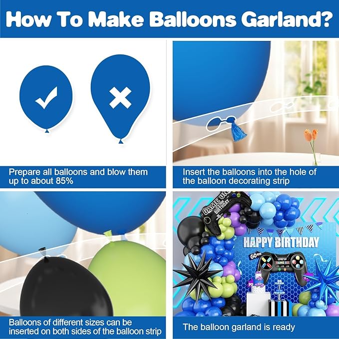 Video Game Balloon Arch Garland Kit, Blue Purple Green Black Party Balloons with 2 pcs Game Handle Foil Balloons for Video Game Theme Birthday Party Boys Game Night Decor