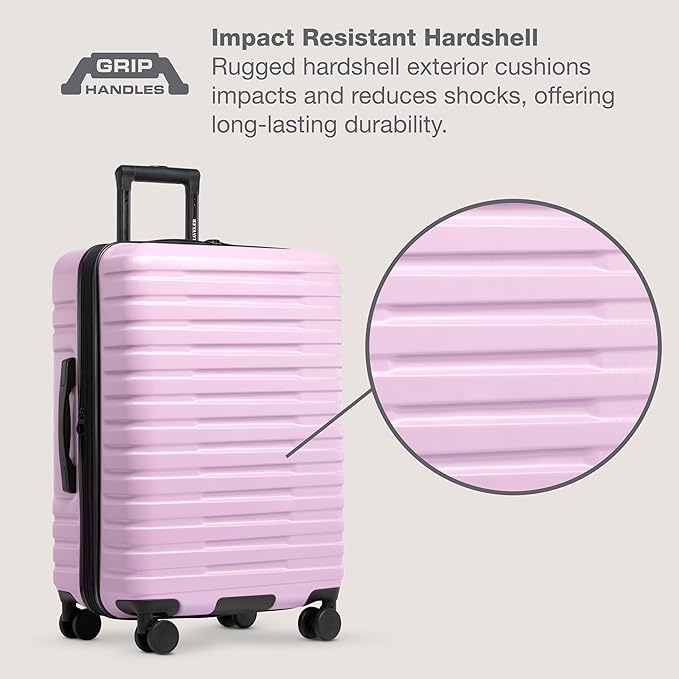 U.S. Traveler Boren Expandable Hardside Rugged Travel Luggage with 8 Spinner Wheels, Lavender, Carry-on 22-Inch