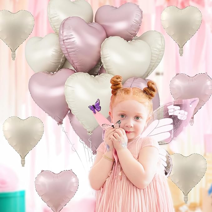 Pink White Heart Balloons, 18 Inch Baby Pink and Cream Helium Foil Heart Balloon 10Pcs Pastel Nude and Light Rosa Heart Shape Foil Balloons for Boho Girls Women Birthday Baby Shower Bridal Valentines