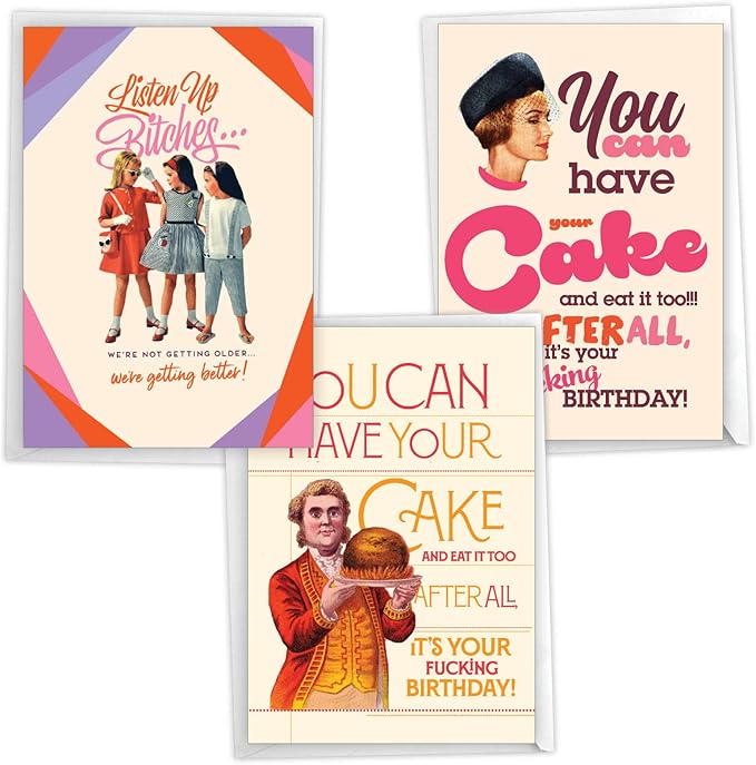 NobleWorks Assortment Pack of 3 Hilarious Birthday Greeting Cards with Envelopes for Men and Women (3 Designs, 1 Each) Older and Delightful VC7959BDG-C1x3