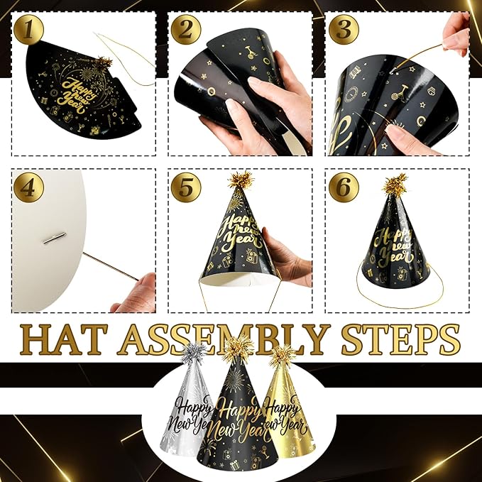 2026 New Years Eve Party Hats Kit - Happy New Years Paper Hats Eve Party Supplies for Adults Celebration Decoration