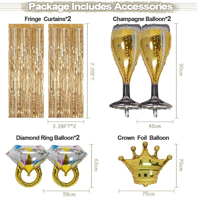 Engagement Balloon Arch Kit Double Stuffed Latex White Nude Beige Gold Balloon Garland with Fringe Curtain, Foil Balloons for Boho Neutral Wedding Bridal Shower Anniversary Birthday Party Decorations