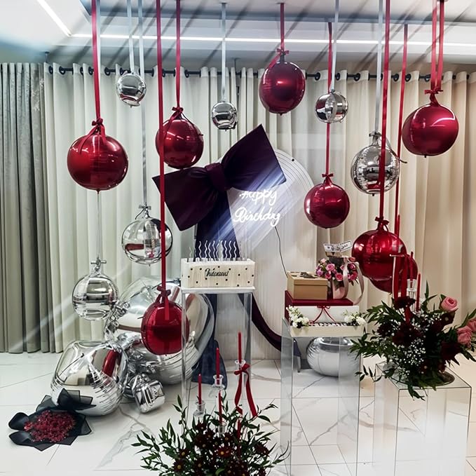 14 Pcs Burgundy Round Foil Balloons 22/15/10 Maroon 4D Ball Balloons Metallic Dark Red Balloon Ornament Mylar Balloon for Valentine's Day Birthday Grad Wedding Anniversary New Year Party Decor