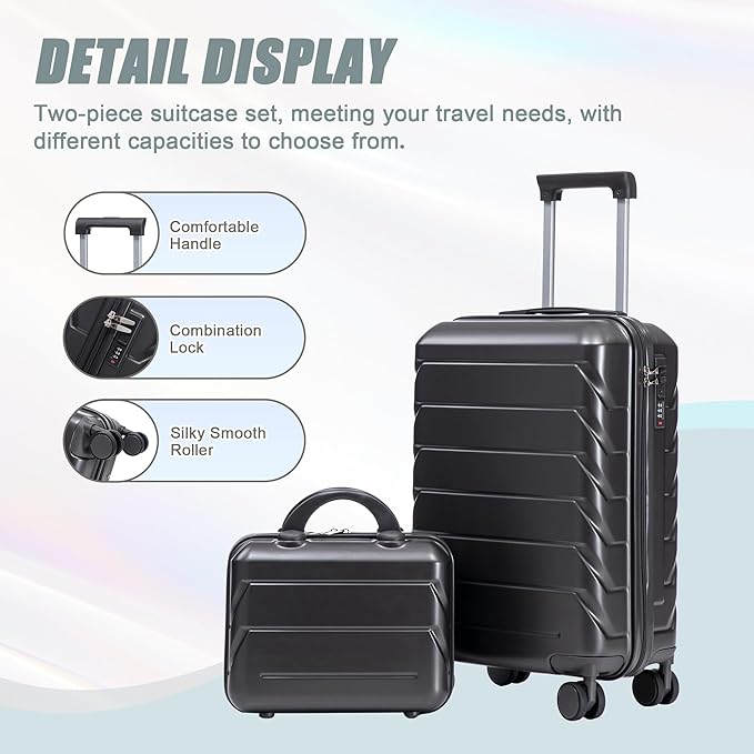 20+14 Inch Hardshell Luggages, Lightweight ABS Suitcase with Spinner Wheels