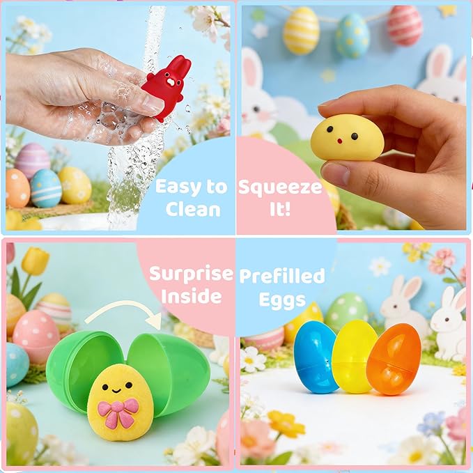 24 Pack Prefilled Easter Eggs with Squishy Toys – Easter Egg Fillers, Easter Gifts, Easter Goodie Stuffers, Classroom Prizes, Party Favors for Kids, Boys and Girls