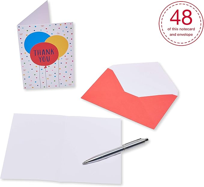 American Greetings Thank You Cards with Envelopes, Multi Color Balloons (48-Count)