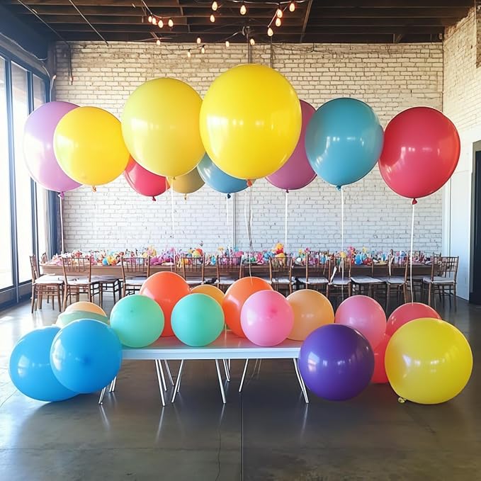50 Pcs Giant Balloons Kit 18 24 36 Inch Mixed Size Latex pool Balloon, With 10 Colors - Party Decoration Supplies for Birthdays, Weddings, Events