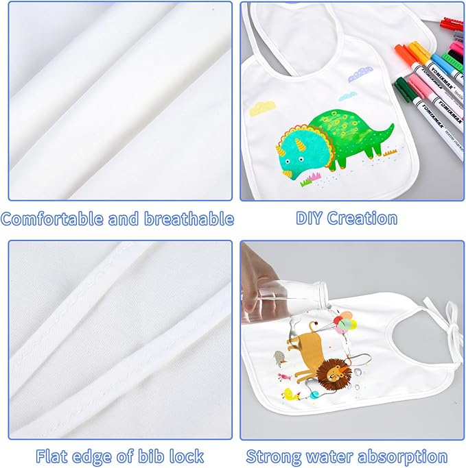 GOLDGE Dazzle at Baby Showers with a 44-piece DIY Bib Decorating Kit. 24 Bibs, 6 Stencils, 14 Markers. Perfect Gender Reveal Party Gift!, Medium, White