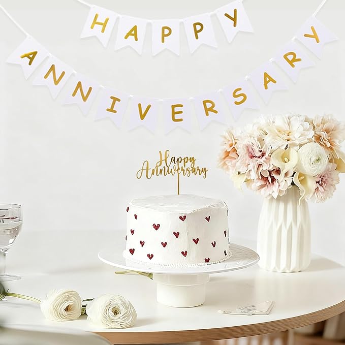 Happy Anniversary Banner Balloons Wedding Love Party and Background Indoor Outdoor Decorations (Banner+Toppers)