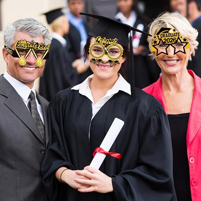 16PCS Graduation Glasses, 2026 Graduation Paper Eyeglasses Photo Booth Props for Class of 2026 Grad Party Supplies
