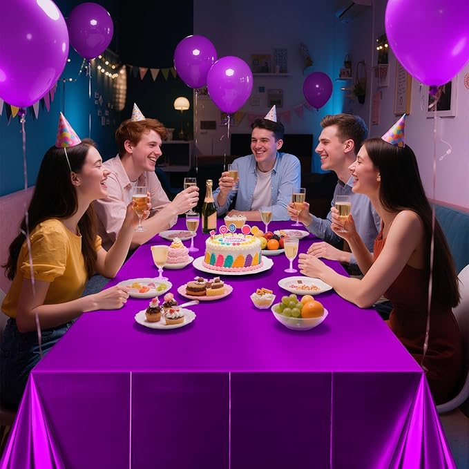 2 pcs Purple Tablecloth Plastic -Stunning Metallic Matte Finish, 40" x 108" Baby Shower Table Cloth, Perfect for Halloween Valentine's Day Princess Birthday Party Wedding Christmas Decorations