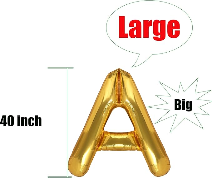 40 Inch Giant Gold Letter A Balloons Birthday Party Decorations Mylar Foil Big Alphabet Helium Balloon