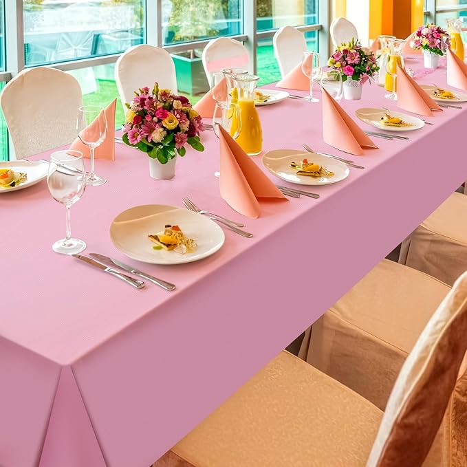 6Pcs Light Pink Tablecloth,Disposable Plastic Tablecloths,Waterproof Pink Rectangle Table Cover for Graduation Birthdays Weddings Anniversary Party Decorations,54 x 108 Inch