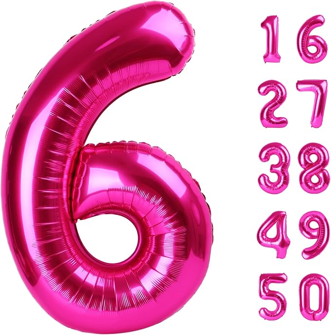 Rose Red Large 6 Number Balloons 40 Inch Big Foil Helium Hot Pink Number Balloons 6 Jumbo Happy 6 16 26 Mylar Birthday Party Decorations for Girl Anniversary Party Supplies