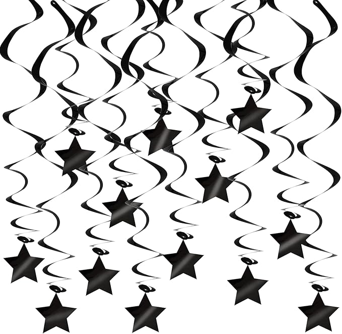 BEISHIDA Black Stars Hanging Swirls Bachelorette Graduation Hanging Ornament Decorations for Birthday Party Supplies Congrats Grade 2026 Graduation Decorations,Pack of 15