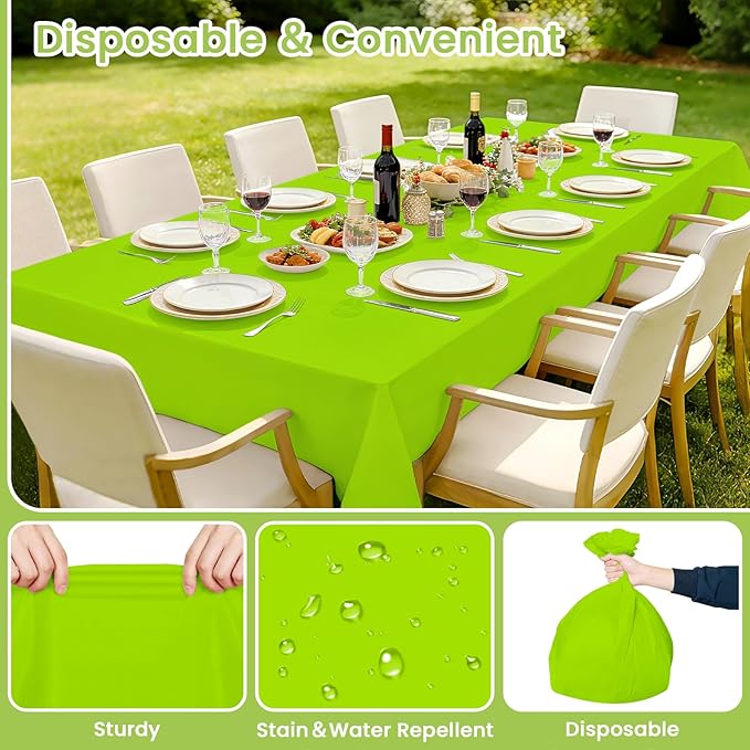 Mulbozy Lime Green Plastic Table Cloth Disposable 4 Pack, 54 × 108 Inch Tablecloths Rectangle, Green Plastic Table Cover for Party Decor