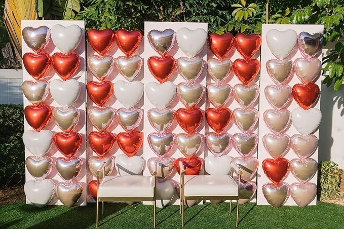 Lovoir 12 Pcs Pink Heart Shape Foil Mylar Balloons 18 Inch Love Balloons for Valentine's Day Birthday Party Decorations Wedding Engagement Romantic Decor (Pearl Pink & Silver & Hot Pink)