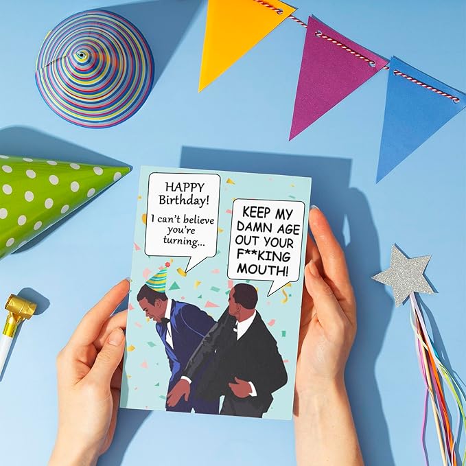 PIUST Funny Birthday Card Meme, Keep My Dawn Age Out Your fucking Mouth card, Will Smith Slaps Chris Rock Happy Birthday Card, Oscars Meme Birthday Cards (20)