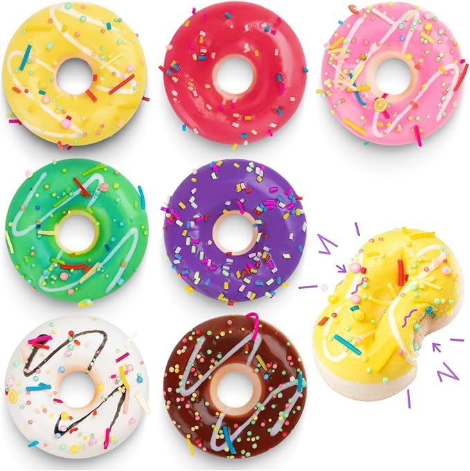 8pcs Donut Stress Ball, 2" Artificial Donut Stress Relief Exercise Balls, Small Fake Donuts for Birthday Party Favors, Shop Decoration, Shooting Props Display