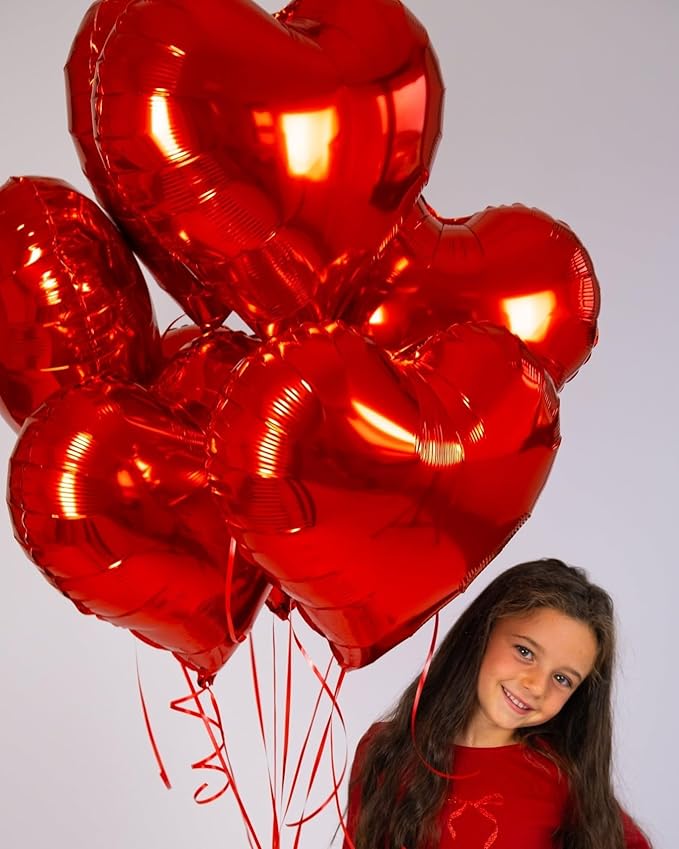 Red Heart Balloons,12Pcs Heart Shaped Foil Balloons,18Inch Red Love Helium Polyester Film Balloon for Valentine's Day Anniversary Birthday Anniversary Wedding Party Decorations
