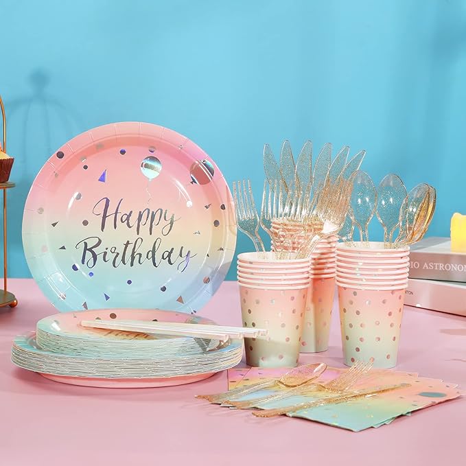 200 PCS Pastel Rainbow Party Decorations,Birthday Plates and Napkins Party Supplies, Rainbow Birthday Plates-Pastel Party Plates Napkins Cups for Kids Girls Birthday Baby Shower