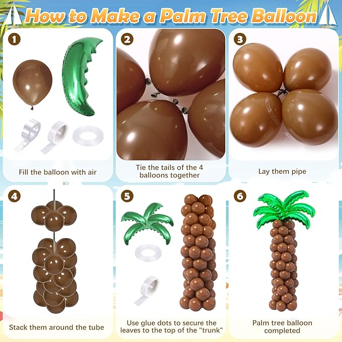 178Pcs Tropical Luau Balloons Arch Garland Kit Hawaiian Party Decorations with Coconut Balloon Tree, Aloha Foil Balloons, Palm Leaves, Kids Adult Summer Beach Pool Luau Birthday Party Decorations