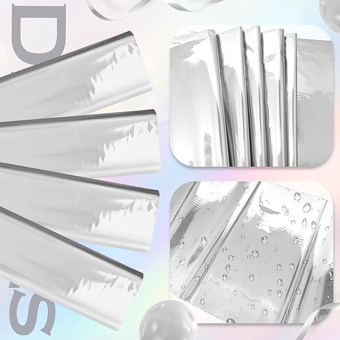 2Pcs SilverFoil Metallic Tablecloth Shiny Party Table Cloth 54" X 108" Disposable Rectangle Decoration for Thanksgiving Christmas Graduation Birthday Pary