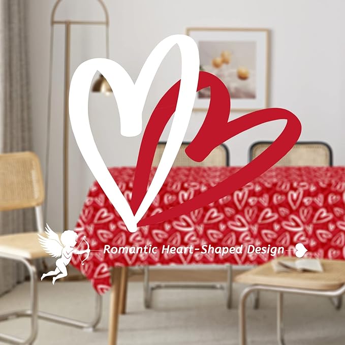 3 Pcs Valentines Tablecloth-Heart Love Valentine's Table Cover, Disposable Plastic Rectangle Heart Table Cloth for Valentine's Day, Wedding, Engagement Anniversary, Birthday Party, 54x108 inch