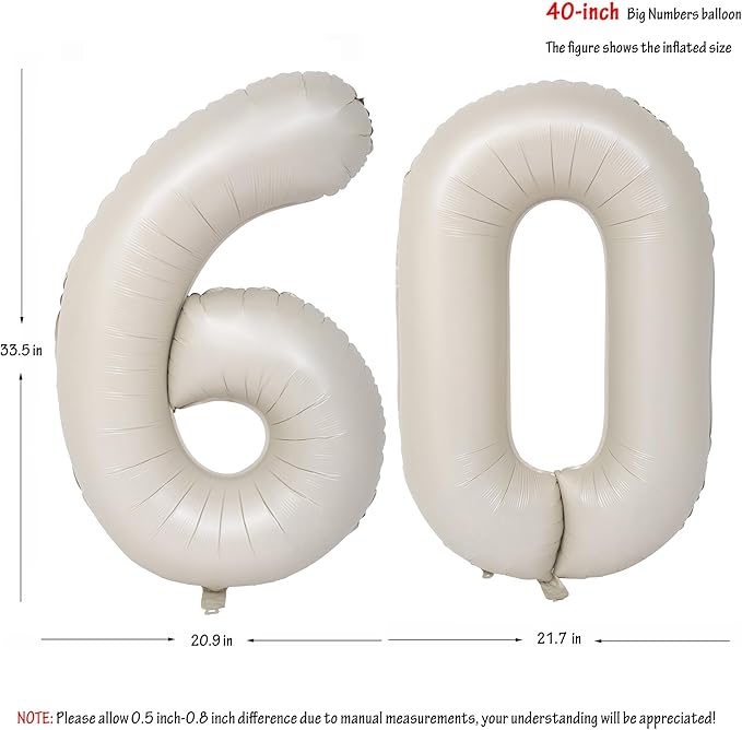 40 In Cream white Number Balloons Helium Foil Mylar Balloon Birthday Party banquet Decoration Digital 60