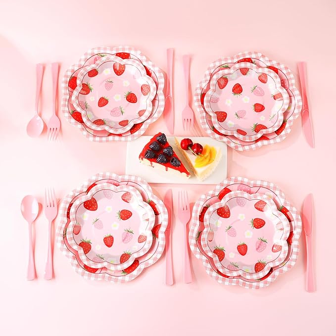 Strawberry Baby Shower Decorations for Girl, Baby Shower Plates and Cups and Napkins Sets Serves 50, Strawberry Plates, A Berry Sweet baby Is On The Way Decorations, Berry Sweet baby shower