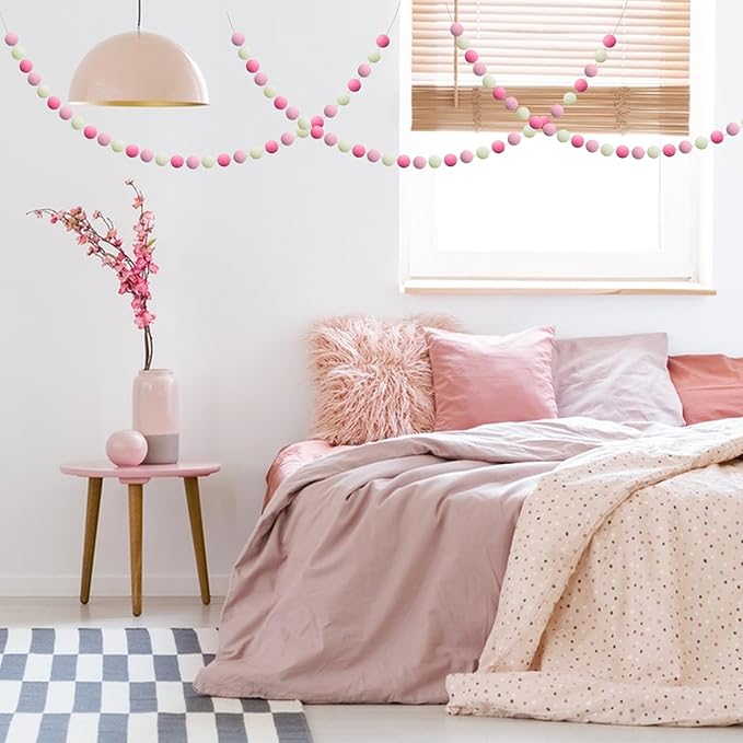 4 Pack 6.5 Feet Long Pom Pom Garland Red Pink White Felt Ball Garland 30 Balls for Valentine Day Wedding Party Birthday Decor Ornament
