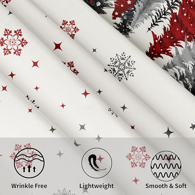Christmas Snowflake Round Tablecloth 60 Inch Gary and Red Xmas Tree Pattern Circle Table Cloth Winter Holiday Table Cover for Home Kitchen Dinning Party Decor