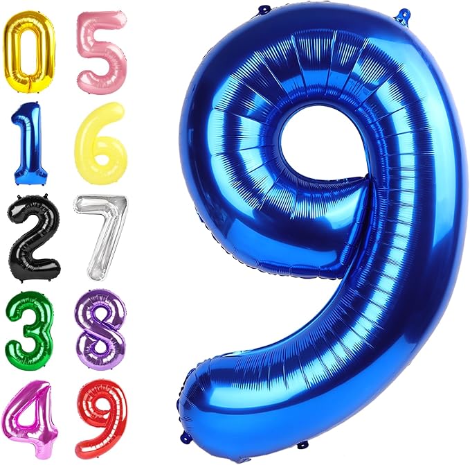 Blue Balloon Numbers 9, Big 40 Inch Happy 9 19 29 90 Birthday for Men And Women, Foil Balloons Decoratins for Wedding Anniversary, Christmas, New Year, Halloween Party Syupplies