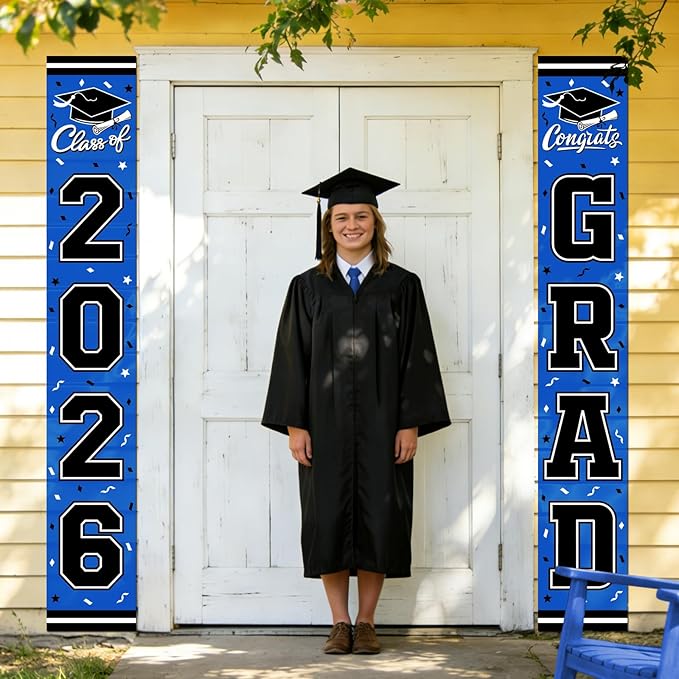 2026 Graduation Decorations,Congrats Grad Banner Backdrop for Class of 2026 Decorations- Blue Graduation Party Decorations