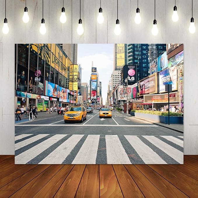 NYC Time Square Buildings Photo Backdrops Taxi New York Fashion Street Party Photography Background Adult Portrait Studio Booth Props Banner 9x6ft