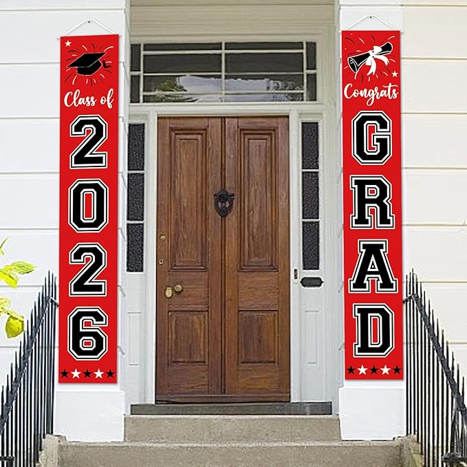 Graduation Decorations Class of 2026 Hanging Grad Banner, Graduation Decorations Class of 2026 for Any Schools or Grades (red)