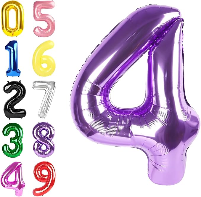 Balloons Numbers 40 Inch Big 4 Balloons for Birthday Party Decoration, Purple Number 4 Ballon for 4, 14, 24, 45 Celebration, Birthday, Christmas, Anniversary Decor