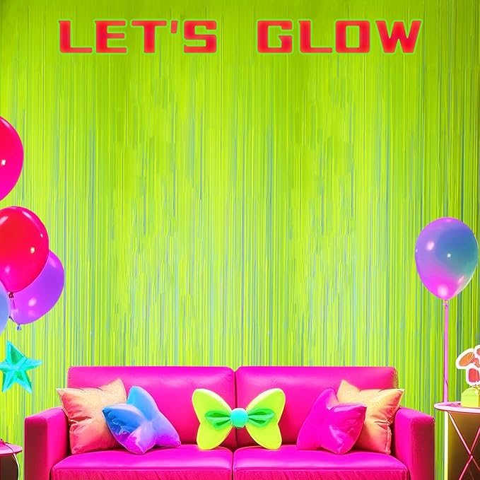 2 Pack Foil Fringe Backdrop - Fluorescent Yellow Shiny Tinsel Curtains for Party Decoration/Photo Booth Props - 3.3x6.6 FT Metallic Foil Backdrop for Birthday, Wedding, Graduation, Christmas